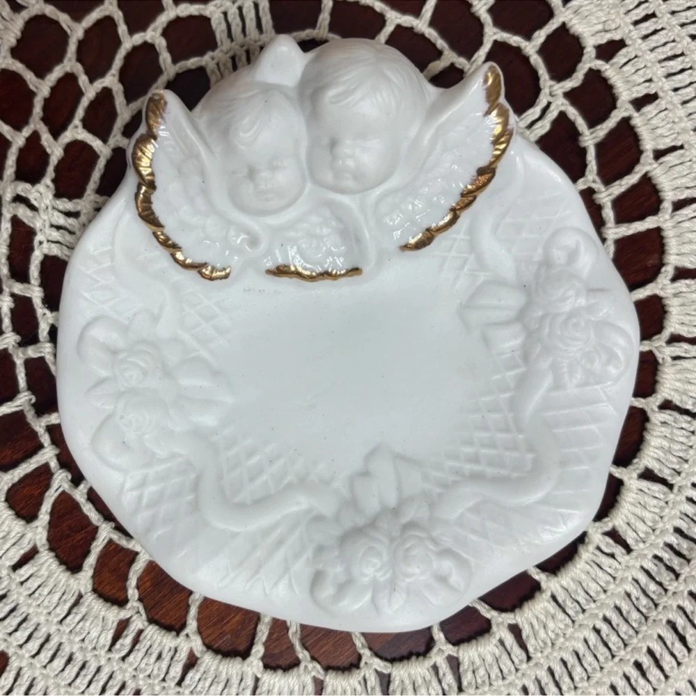 Victorian Angels Porcelain Cherub Plate White Gold Vintage Cottage Core Home